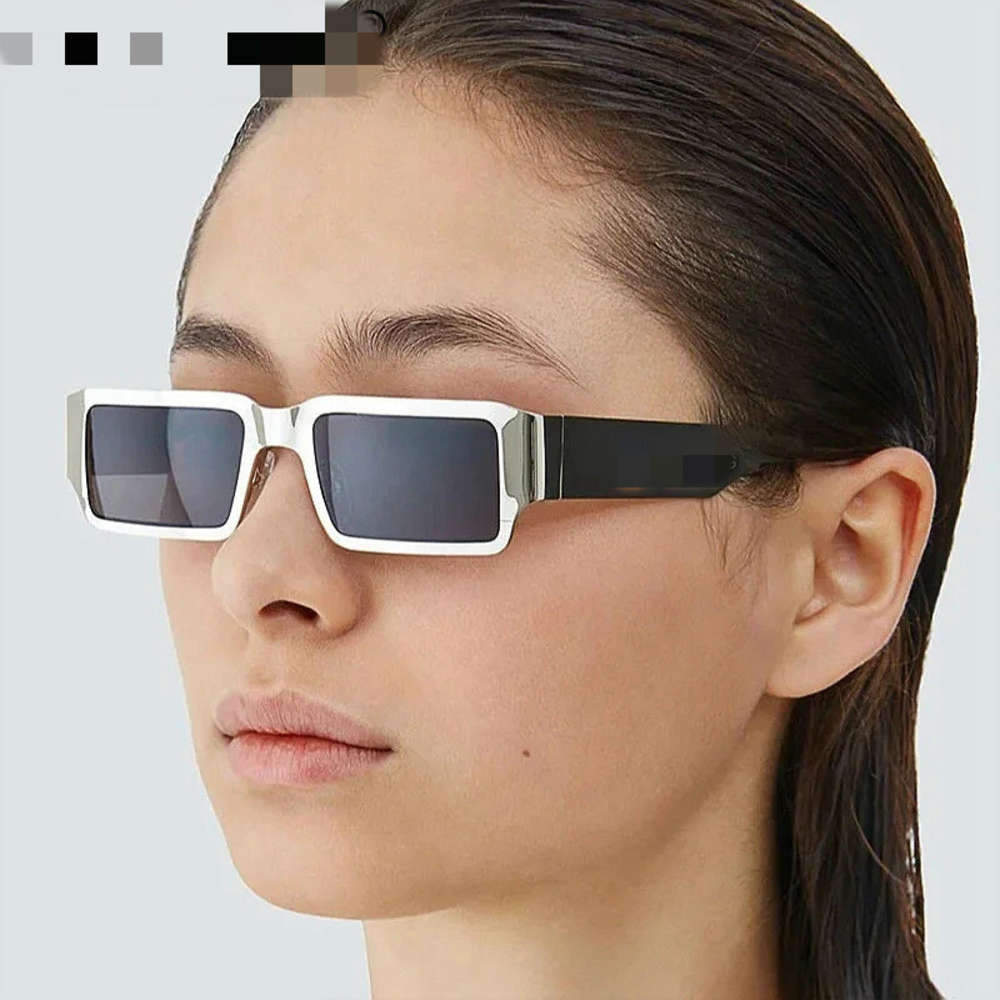 

Next to the female personality hollow rectangular orifice narrow side white sunglasses for men and women general words