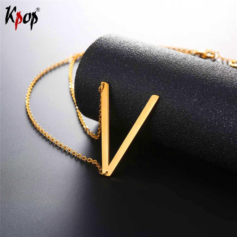 

Kpop Stainless Steel Letter V Pendant With Chain Choker Gold/Black Color For Man/Woman Clavicle Chain Necklace Jewelry P2623