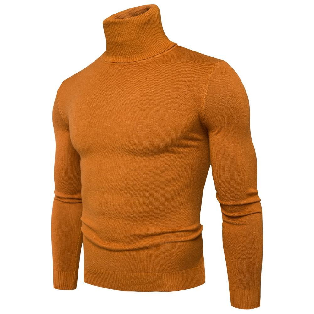 

2021 New Autumn Winter Men's Turtleneck Solid Color Casual Sweater 21ll, Orange