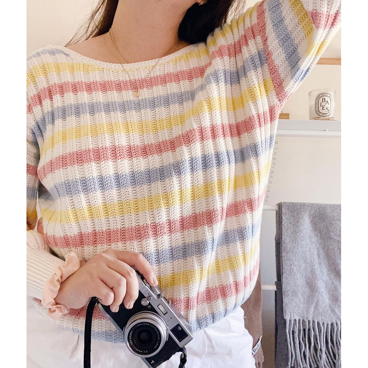 

Thomas striped female jumper casual fall long spring the neck with no back streetwear 2020 oversize loose pullovers sweater, Beige