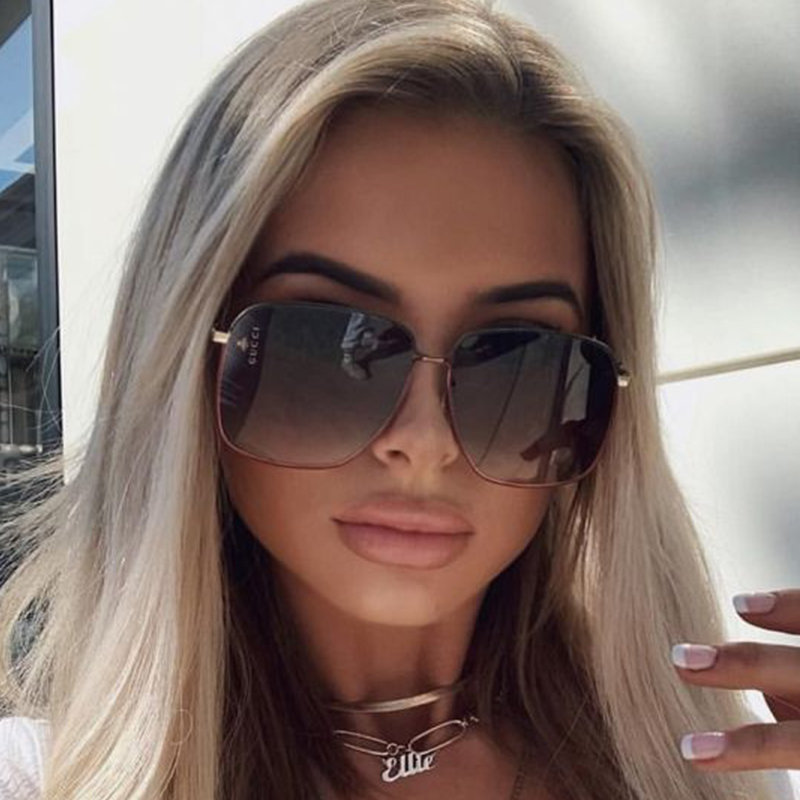 

New Oversized Square Vintage Sunglasses Women 2021 Fashion Gradient Sun Glasses Men Metal Frame Black Blue Goggle Ladies UV400