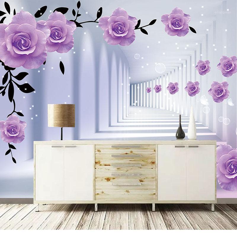 

Custom Photo Mural Wallpaper Home Decor 3D Stereo Space Purple Flower Art Wall Painting Living Room TV Background Papier Peint1, As pic