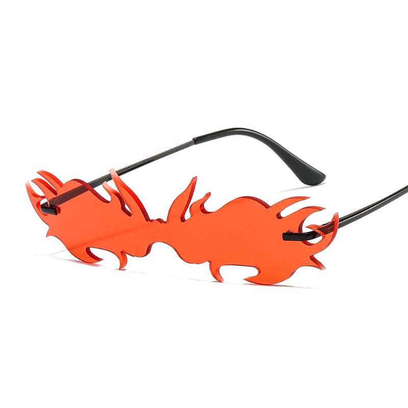 

Sunglasses 2021 Rimless Colorful Flame Party Women Fashion One Piece Red Fire Sun Glasses Men Cool Show Punk Shades FML