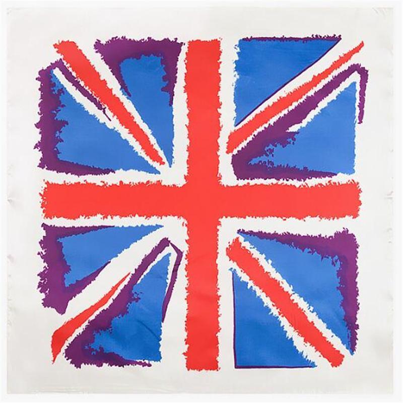 

New 60x60cm British Style Silk Scarf Women Scarf British Flag Pattern NeckerChief Bandana Large Square Lady Gift1
