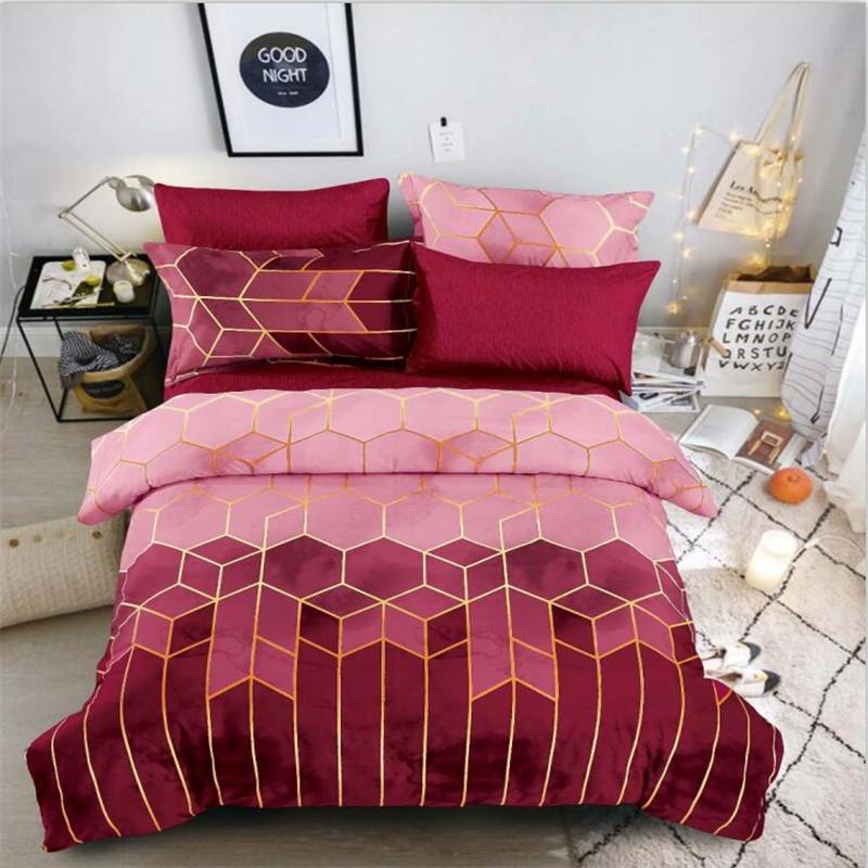 

Home Textile Bedroom Deluxe Queen Bed Rolley Gold Thread Geometric Diamond Color Lattice Quilt Cover and Pillowcase Bedding Set, Black 1
