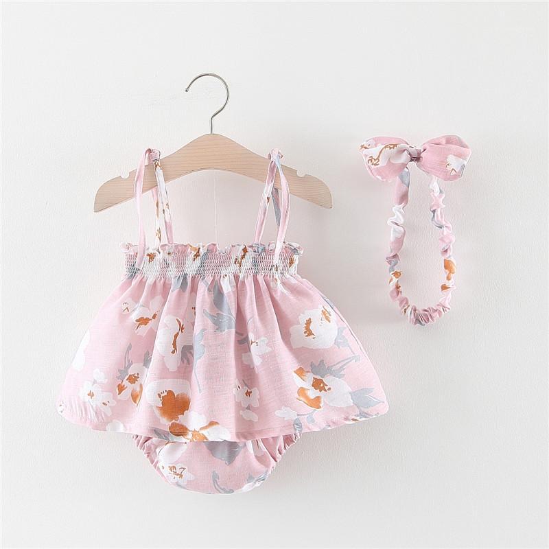 

NEW Newborn Baby Girls Clothes Sleeveless Dress+Briefs 2PCS Outfits Set Cherry Floral Printed Clothing Sets Summer Sunsuit 0-24M1