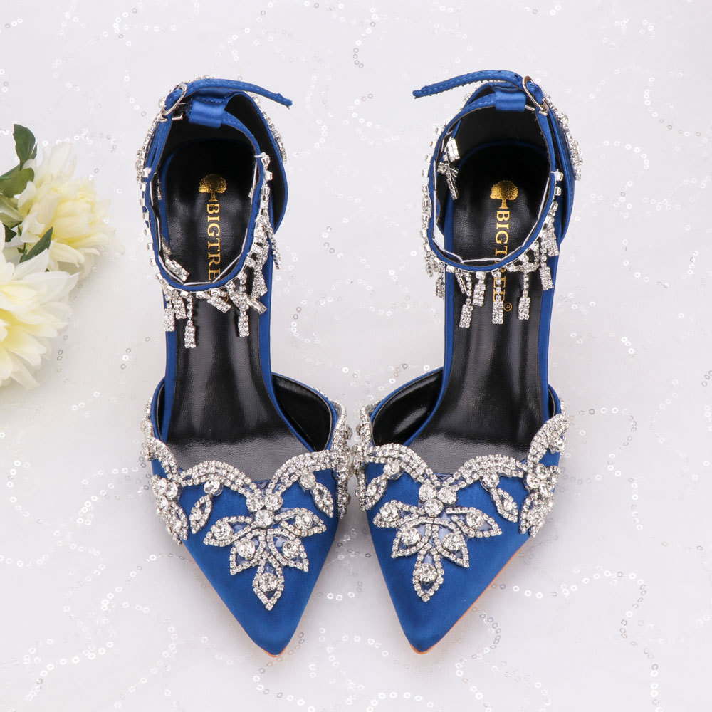 

Blue crystal slippers, glass slippers with an open sidewalk heel two inches, custom design, marvelous wedding shoes. 7WAV, Blake