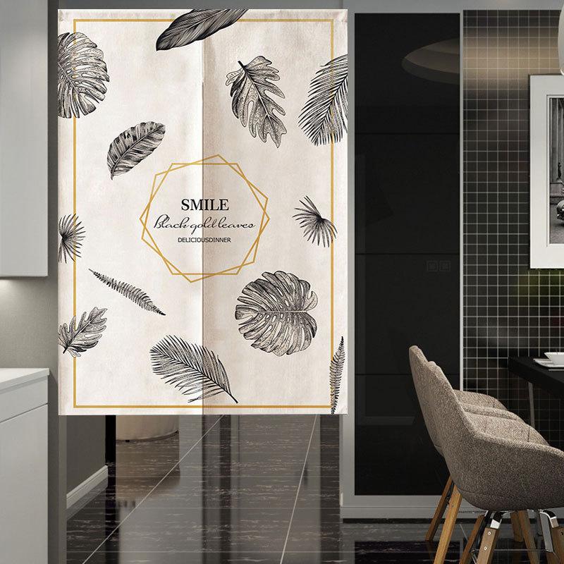 

Nordic Leaves Door Curtain Modern Decorative Cloth Curtain Bathroom Partition Half Feng Shui, 15