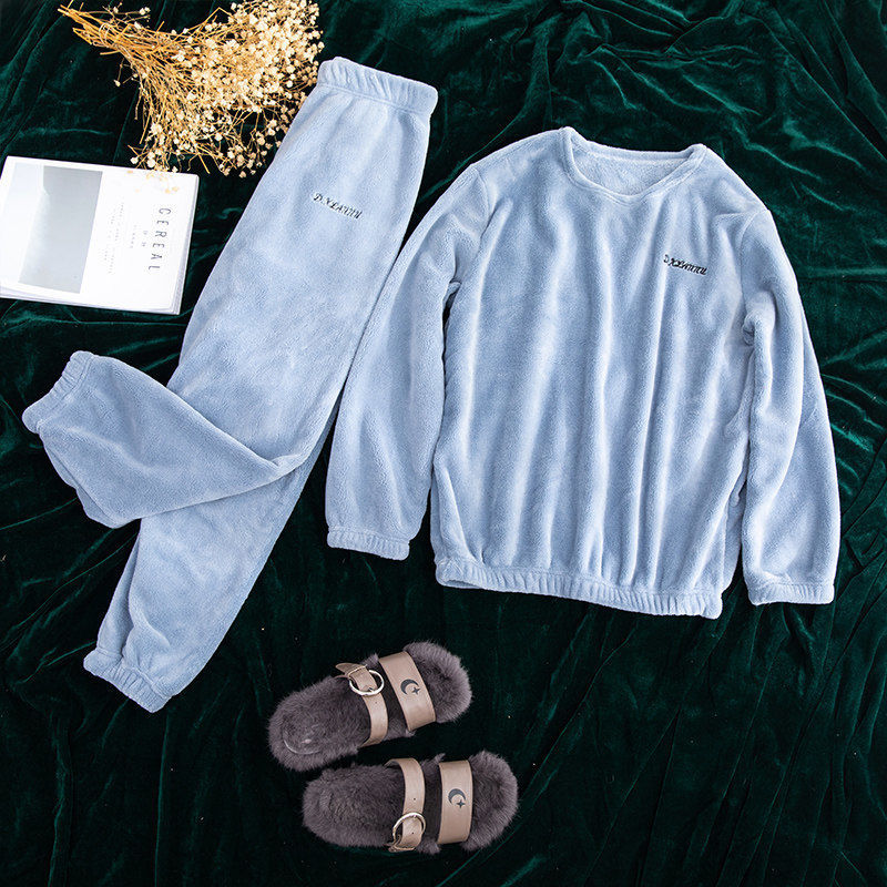 

2021 New Fall Winter Female Flannel Pajamas Ensemble House Hot Coarse Clothes Coral Velvet Feminine Fashions Nightgown Pyjamas 66US, Top-pants-bright red.