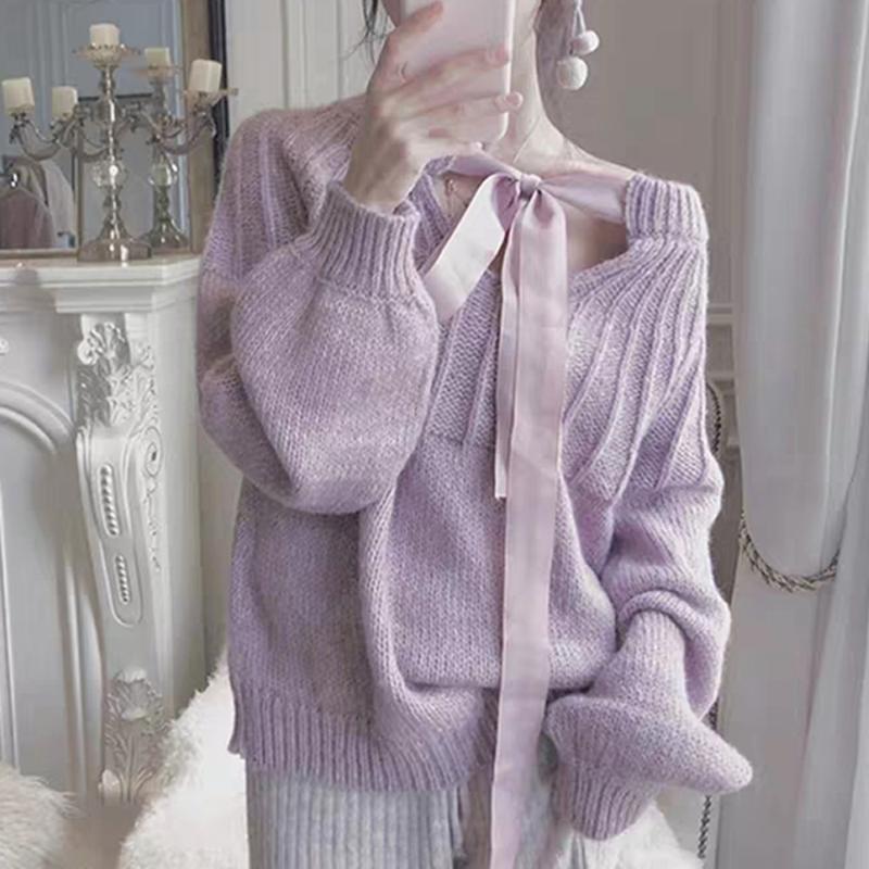 

2020 Autumn Winter New Knitted Sweater Women Fashion Both Sides Wear Japanese Female Sweater Loose Outside Knitted Sweaters, Pink