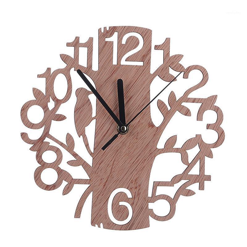 

3D Digital Wall Clock Hollow Wooden Circular Tree Pattern Simple Ornaments1