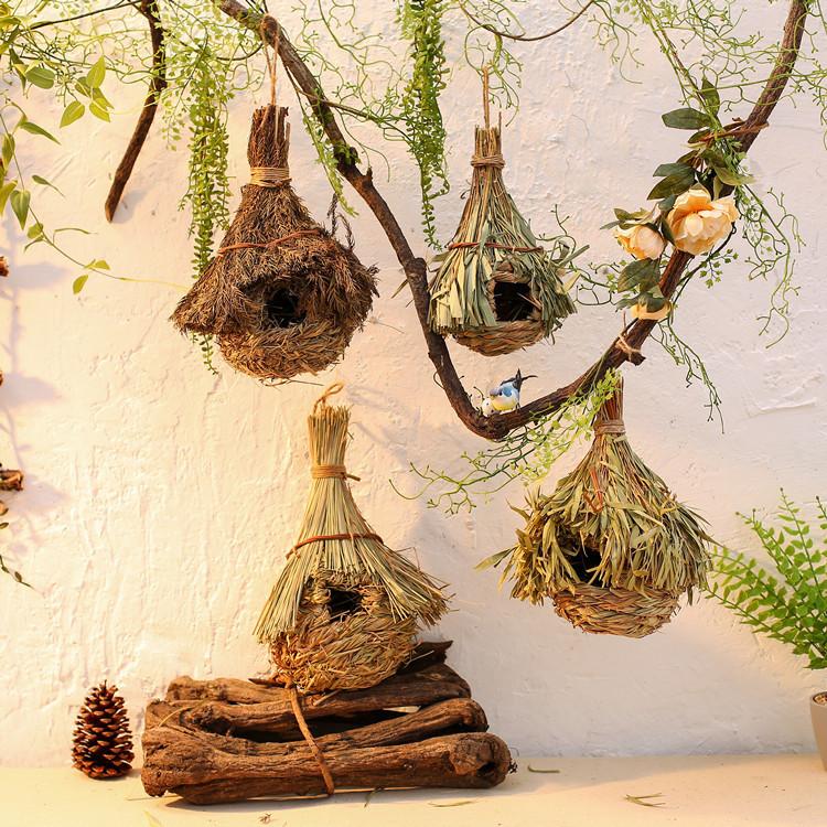 

Creative Hand-woven Grass Gourd Bird Nest Natural Straw Weaving Bird House Hut Outdoor Hanging Birdhouse Garden Decoration