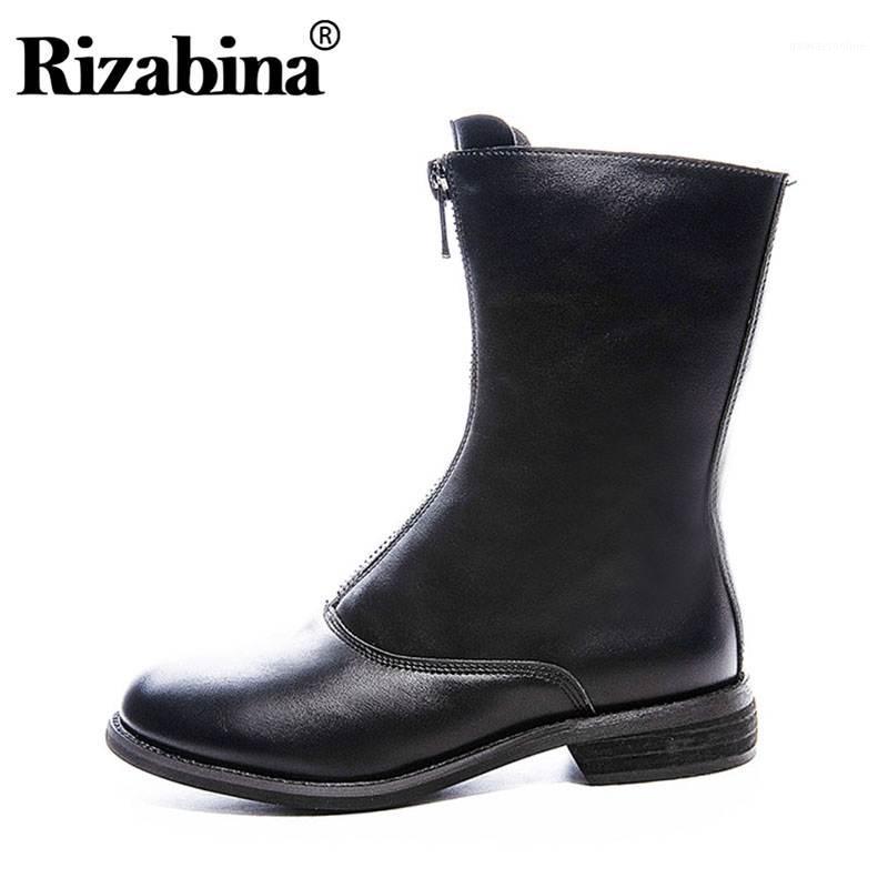 

RizaBina Women Genuine Leather Ankle Boots Warm Fur Party Hot Sale Short Boots Flats Round Toe Shoes Women Footwear Size 35-391, Beige