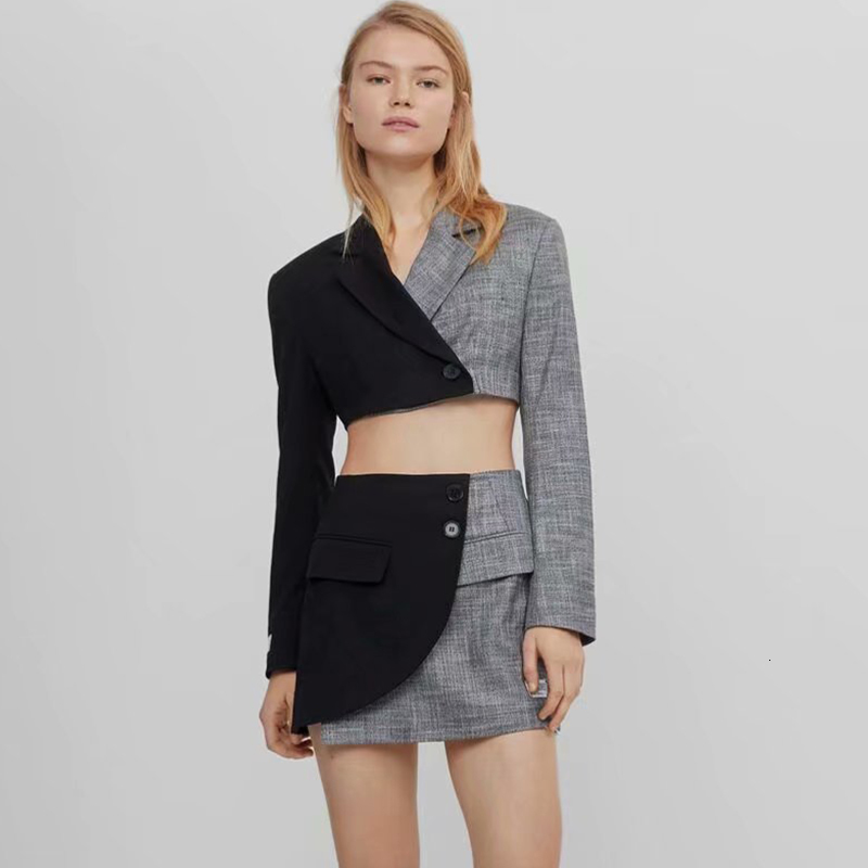 

New 2pcs Long Sleeve Ol Styles Formal 2021 Fabric Women Fashion Patchwork Suits with Skirt+ Jackets Coat Ladies Professional Blazers Re3q, Skrit