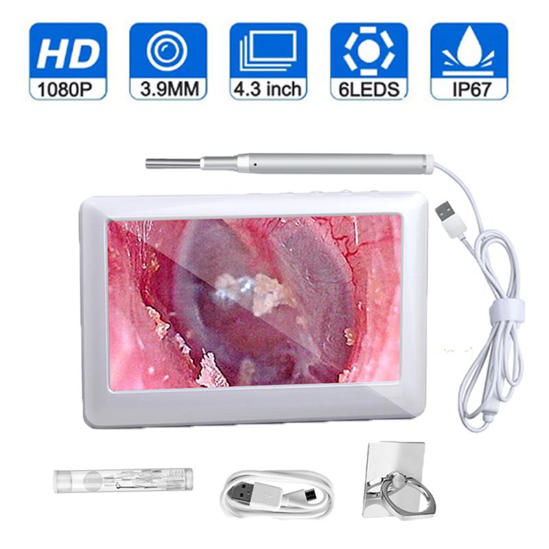 

otoscope screen Visual Endoscopic Ear Pick Camera 3.9mm 4.3 Inch 1080P