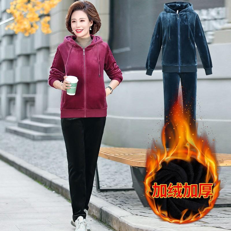 

Plus Size Winter Jogging Hoodie Tracksuit Velvet Women Casual Sweatshirt Ensemble Femme Thick warm Outfits Sport Two Piece Sets1, Fuchsia