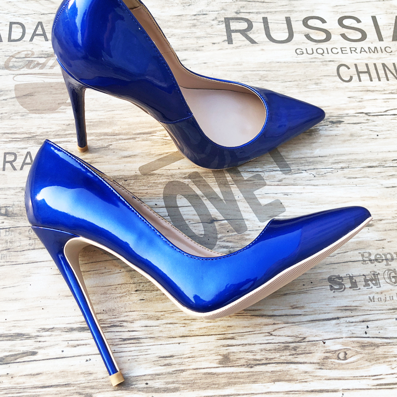 

Dispatch the Free of Fashion Royal Leather Blue Bombs Printed 12 Inch From Toe Pointing High Heels Eight Centimeters Stiletto Rbbj, 43