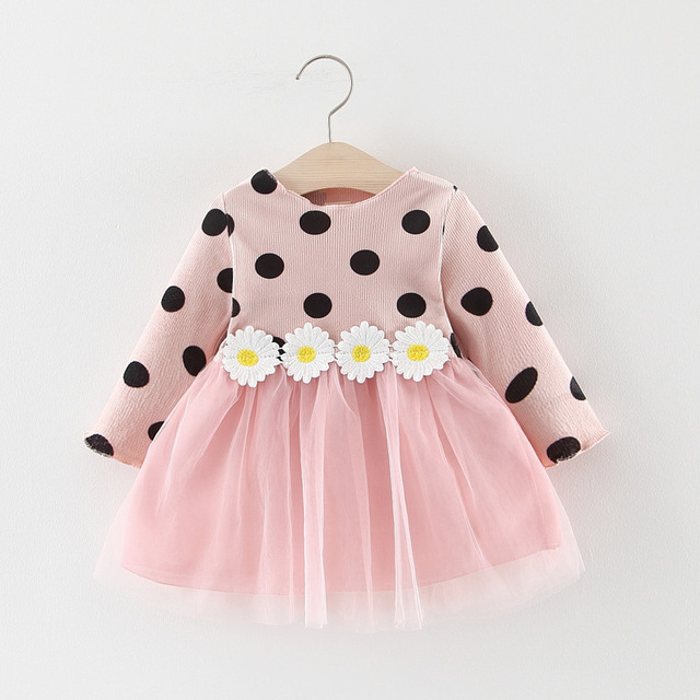 NUOVA Ragazza Rosa Abito Floreale Girly Pois brillanti colorati fiore Daisy
