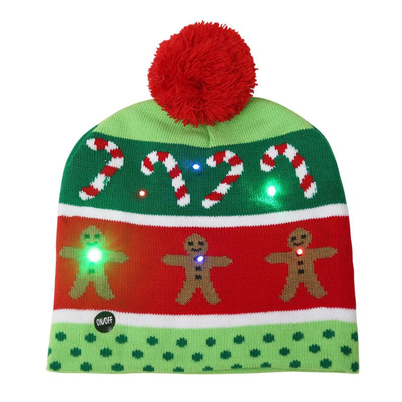 

2021 New Year LED Knitted Christmas Hat Light Up Illuminate Warm Hat For Kids Adults New Year Christmas Decoration