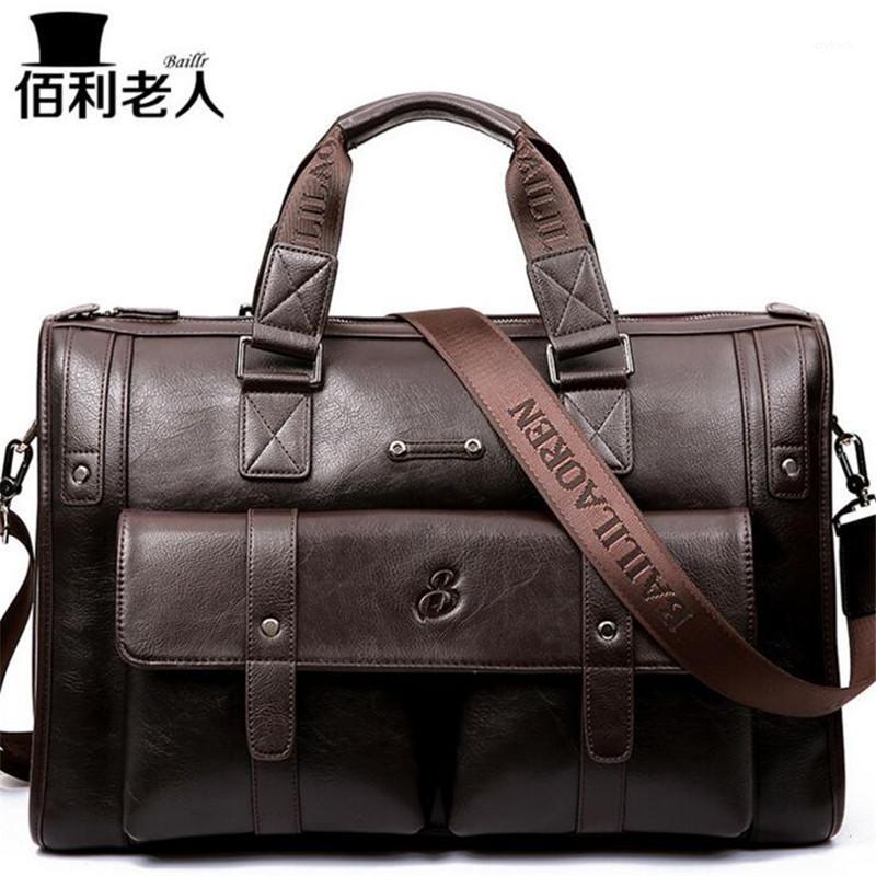 

BailiLaoRen Business Briefcase Leather Man 14-15" Laptop Handbags Large-Capacity Travel Men's Messenger Crossbody Bag P0831, Medium black