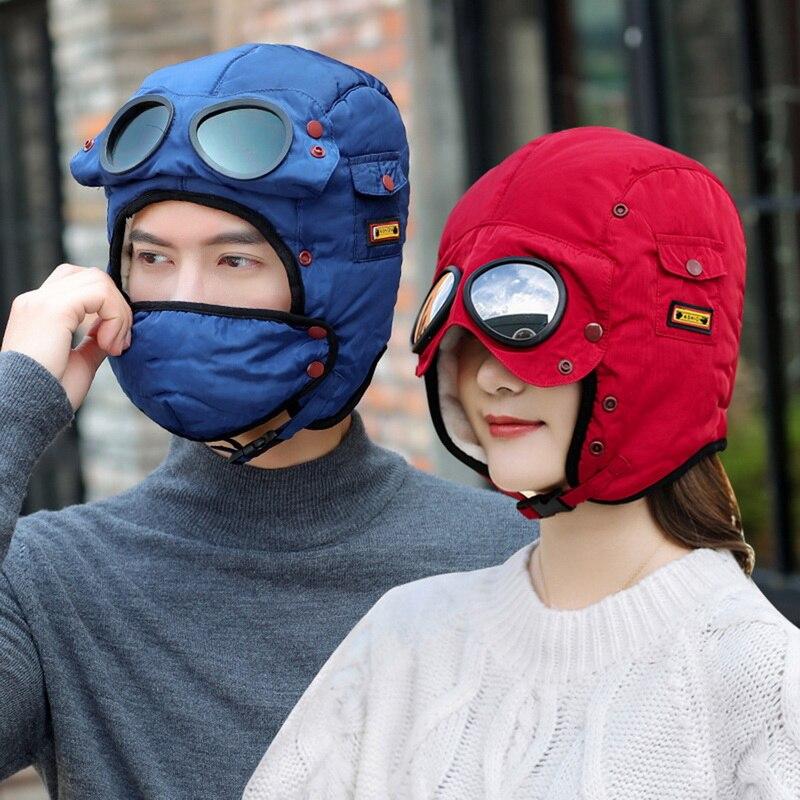 

2020 New Original Design Winter Hats For Women New Fashion Warm Cap Winter Men Waterproof With Glasses Cool Balaclava