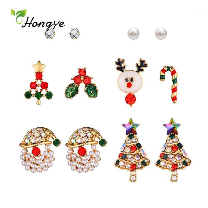 

Stud Hongye 2021 Six Pairs Fashion Cartoon Pearl Earrings Set For Women Girl Zircon Party Jewelry Brincos Christmas Gifts1
