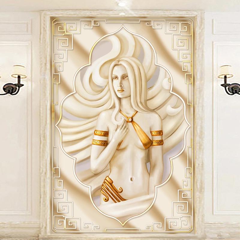 

Custom Mural Wallpaper European Style 3D Stereo Relief Figure Wall Painting Living Room Hotel Entrance Background Luxury Fresco, As pic