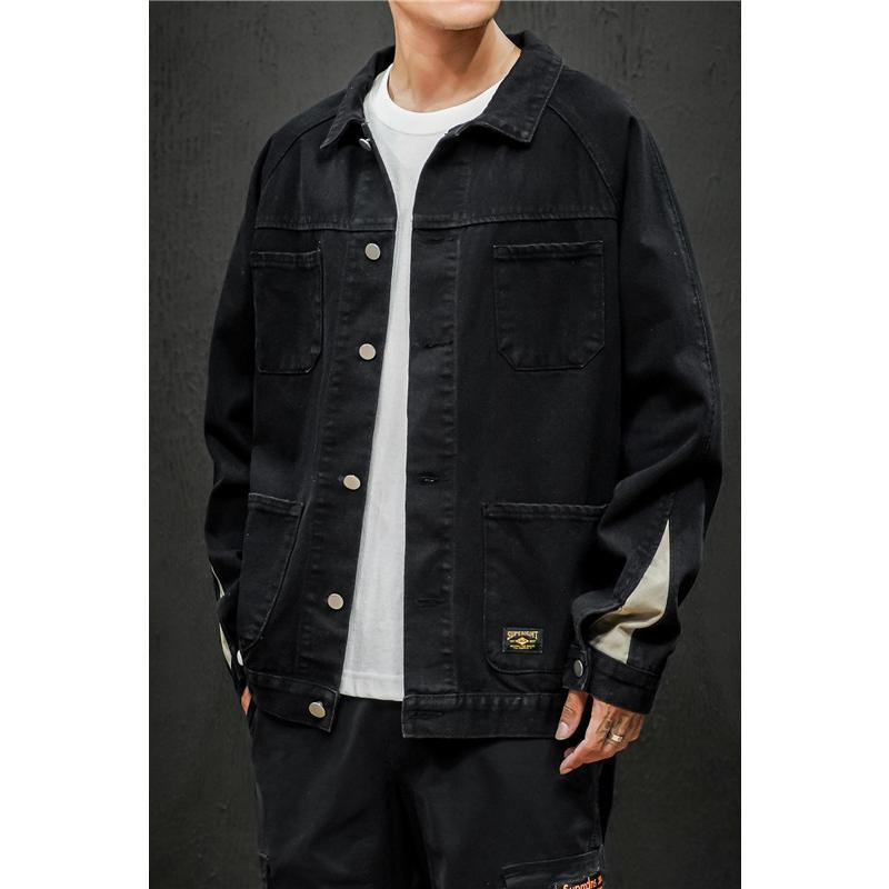

Autumn Mens Denim Jacket Mens Trendy Fashion Bomber Thin Ripped Denim Jacket Male Cowboy Jackets, Black