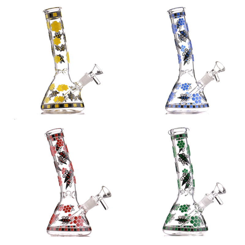 

Hookahs 7.6" recycler glass dab rig mini bee beaker bong Colorful bubbler good function water bongs