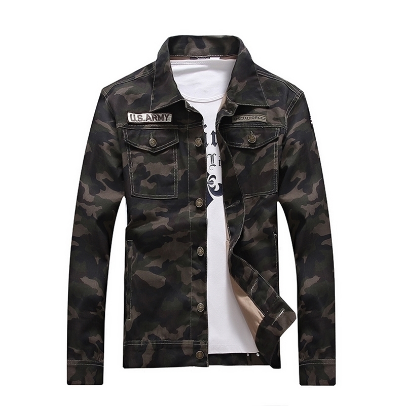 

New Sale Spring men's denim jacket camouflage windbreaker mens Slim Coats masculina male Fashion Outerwear Coats Plus 4XL 201118