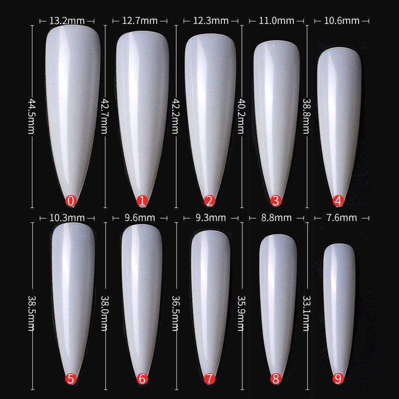

500PCS/pack Uncreased White Transparent Long Sharp End Full False Nail Tips Clear Fake Nail Tips Manicure Pro Usage Set
