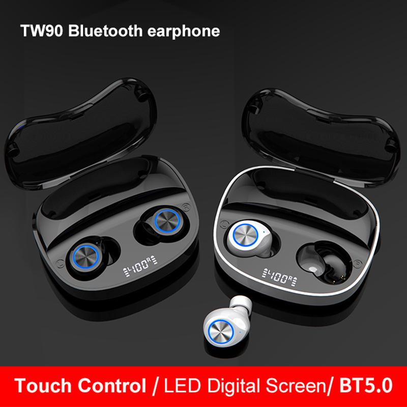 

New 2000mAh Wireless Headphones Bluetooth V5.0 Earphones Music Earbuds Headset HIFI Sound Noise Cancel Touch Control LED Display, Black