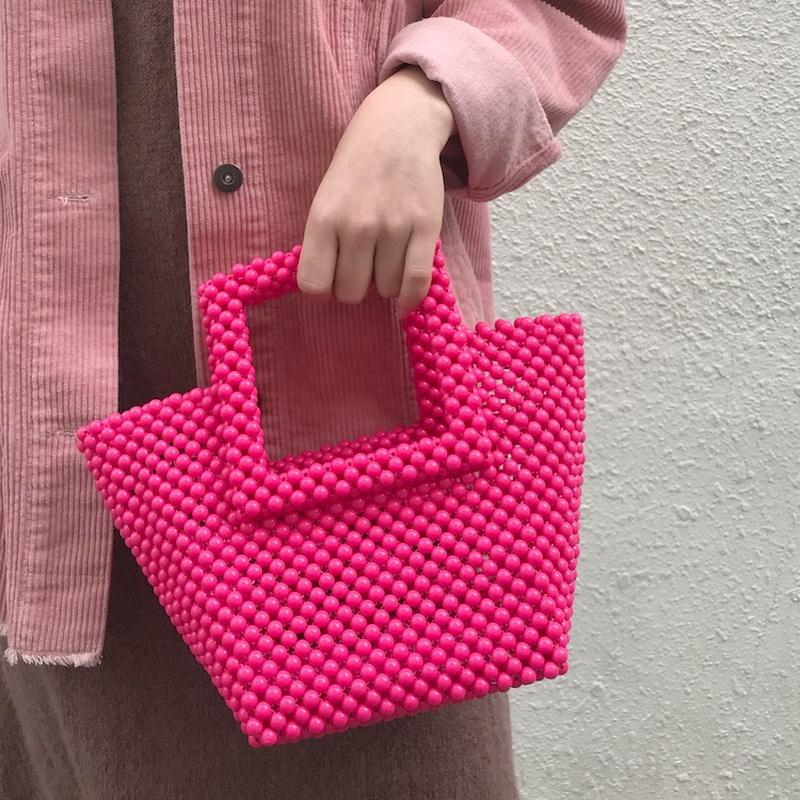 

Crystal Acrylic Beading Bag Handmade Women Tote Handbag Pink Colorful Pearl Pochette Daily Party Purse Girls Pet Bag, Black