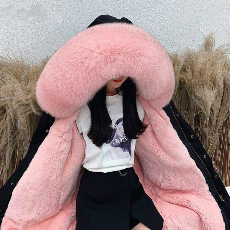 

Plus Size Winter Women' Coat Fake Fur Parka Coat Fur Lining Mid-length Women' Hooded