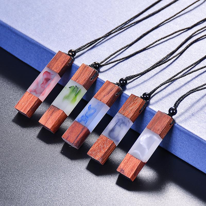 

Vintage Fashion Wood Resin Necklace Men Women Woven Rope Bead Long Necklace Pendant Resin Sweater Chain Statement Jewelry Gifts