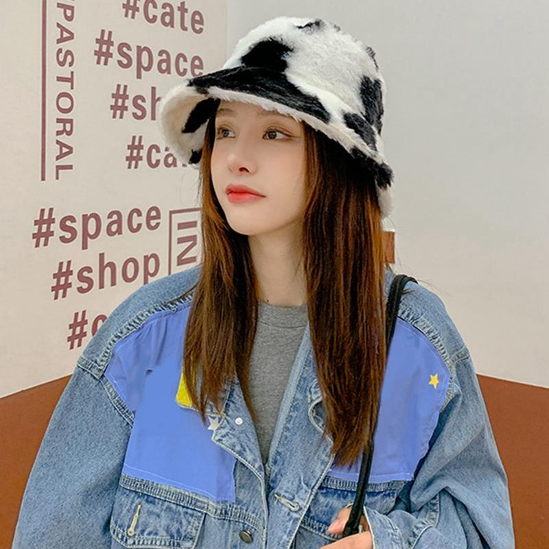 

2020 New Fisherman Hat Female Printing Fashion Plush Thick Warm Basin Hat, Bk1