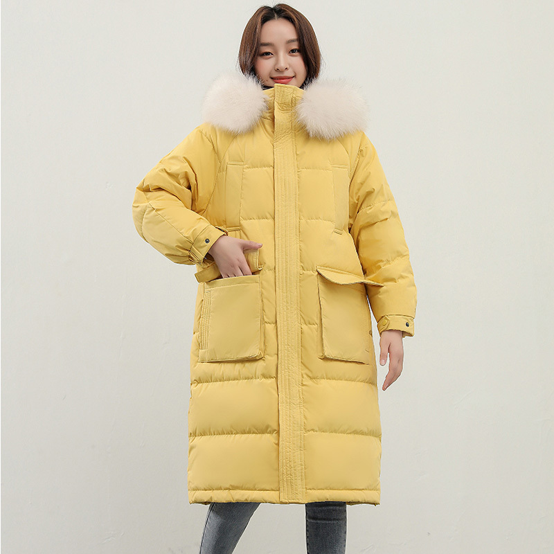 

2021 Great Royal Skin New Warm Thick Winter Women Loose with Long Hood Parkas 90% White Down Girl' Windy Jacket AEZX, Blue coat white fur
