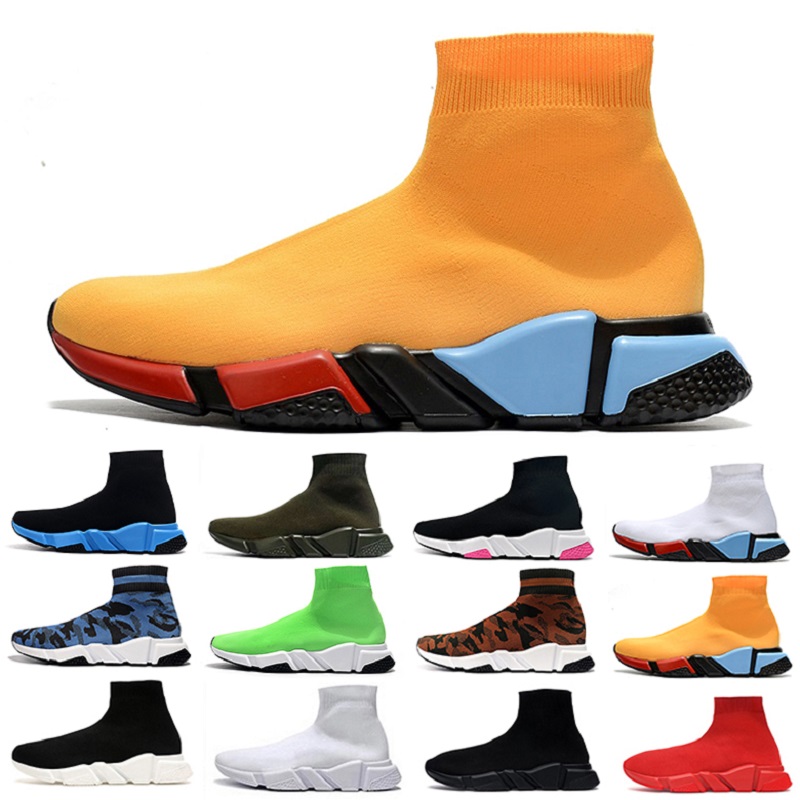 

Cheap Hot fashion sock shoes men women running shoes Breathe lurex knit graffiti camo black red white yellow mens sports sneakers