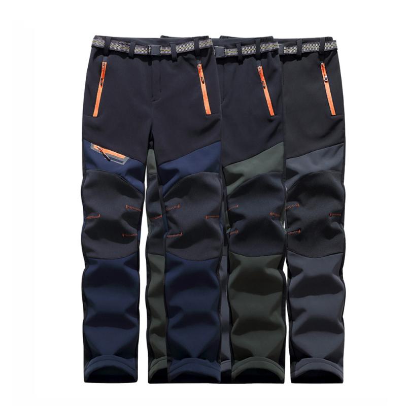 

Men Outdoor Camping Climbing Hiking Pants Deep Warm Fleece Pants Winter Windproof Waterproof Ski, Army green