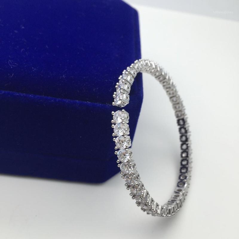 

Bangle Simple Fashion Jewelry Cubic Zirconia Square Stone Stunning Charm Open Hand Cuff For Women And Girl Party Accessories1