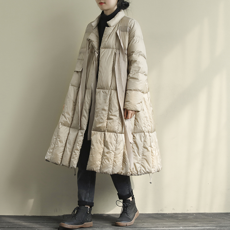 

Winter fashion brand retro literary duck down women's jacket oversized striped long seam hot parkas f633, Black