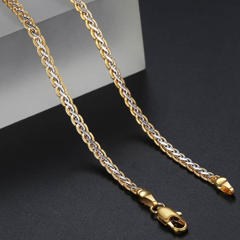 

3/4/5mm Hammered Braided Wheat Link Chain for Unisex Women Men White Yellow Gold Filled Necklace Fashion Jewelry GN411