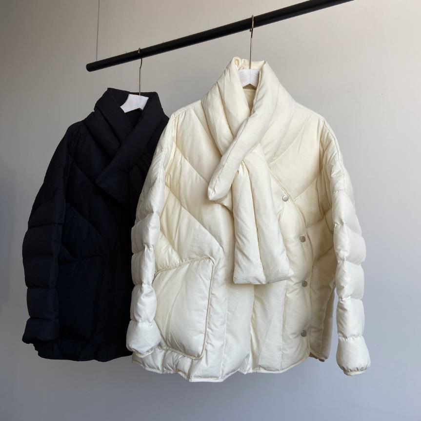 

Retro iregullar natural hot duck women' coats down scarf style parkas warm collar coat f764, White