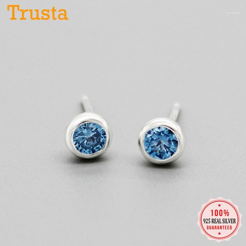 

Stud Trustdavis 100% 925 Sterling Silver Fashion Women's Tiny With Blue Pink Zircon Earrings For Girls Kids Lady Gift DS7421