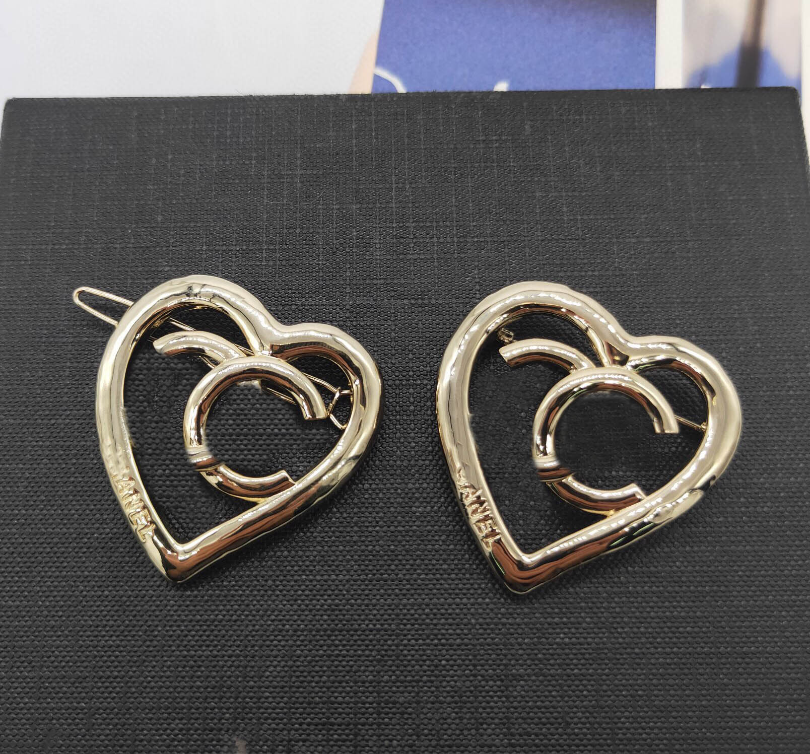 

2022 Top quality Charm hair clip and brooch heart shape in 18k gold plated drop earring for women engagment jewelry gift have box stamp PS7481