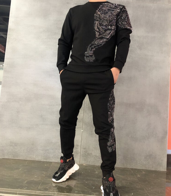 

Men's Custom New Sweater in Autumn Winter 2020 Thin Hot Puncture Around the Neck Stuffed Sports and Leisure Suit K0c2, The shown