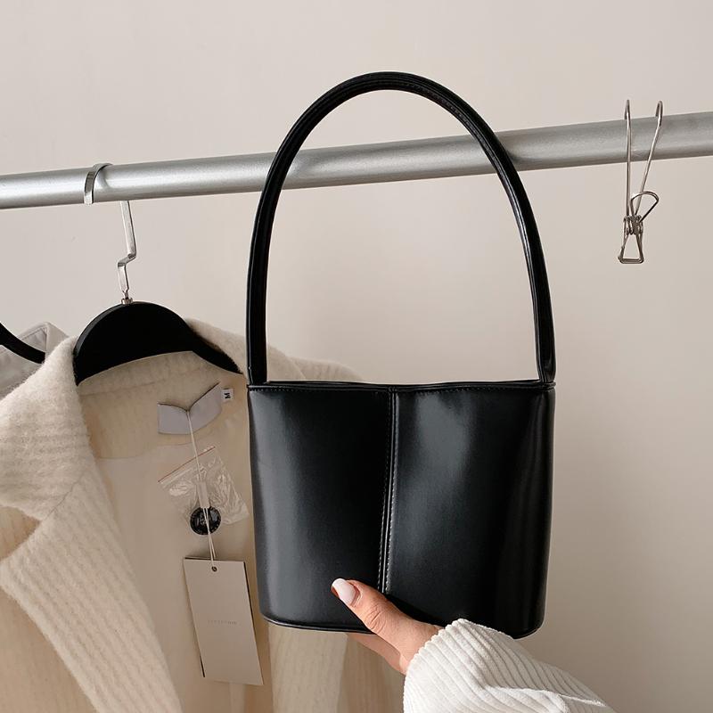 

Fashion Women Soft Pu Leather Crossbody 2021 Designer Solid Color Hasp Shoulder Bags Elegant Female Small Bucket Bags sac femme, Coffee