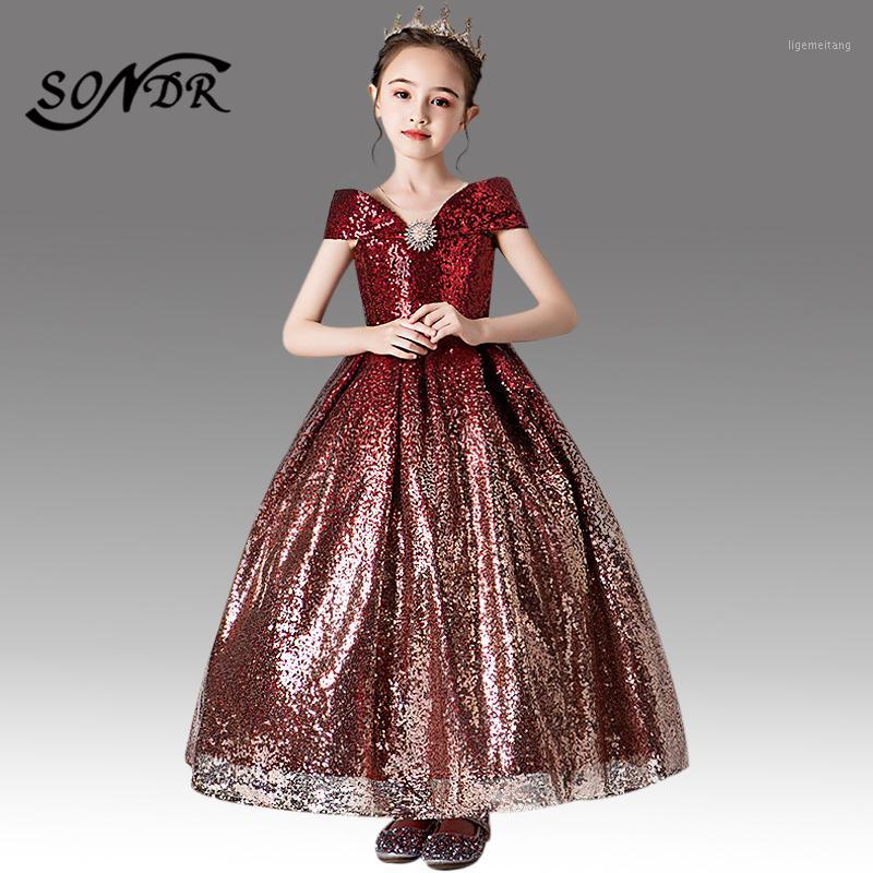

Burgundy Gradient Communion Dress HT083 O-Neck Short Sleeve Princess Girls Ball Gowns Sparkling Sequined Flower Girl Dresses1