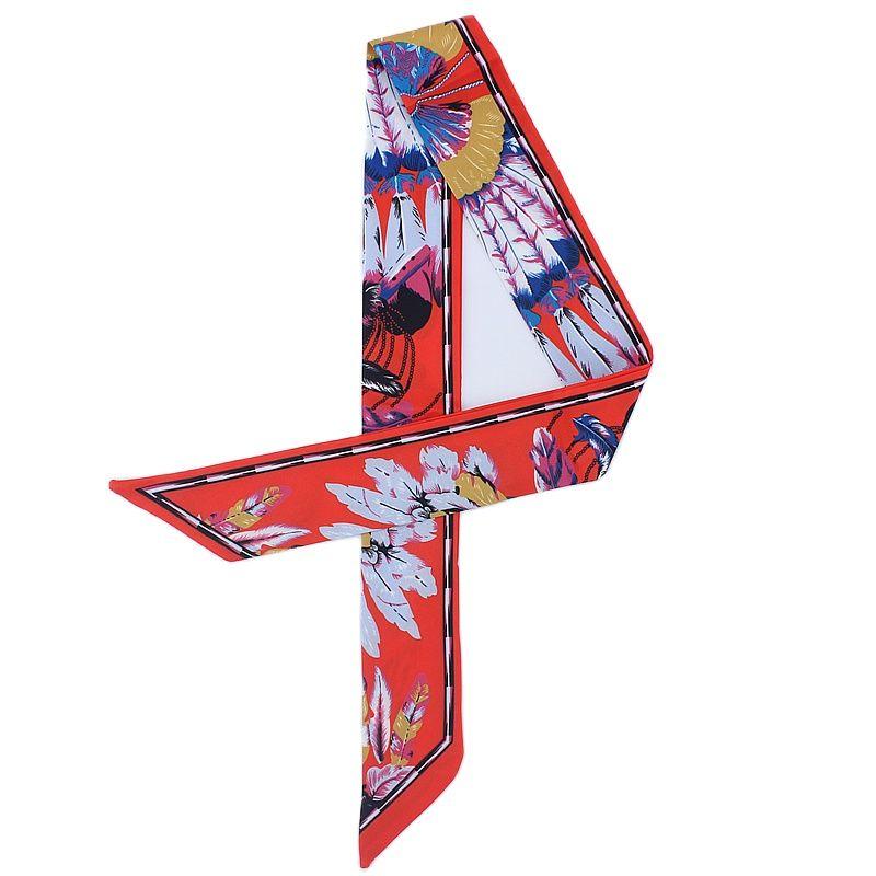 

Scarves Brand Bag Small Twill Silk Scarf Women Ribbon Feather Print Bandana Tie Neck Hair Accessories Fashion Handbag