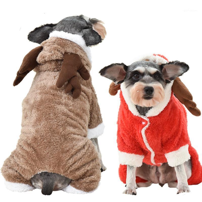 

Autumn and winter warm cat and dog clothes coat small medium sized Teddy Christmas elk plus velvet thickening pet transform1, Red